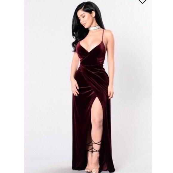 Fashion Nova Dresses & Skirts - Fashion Nova Wishful Thinking Womens Gown Dress Burgundy Maxi Stretch XL New